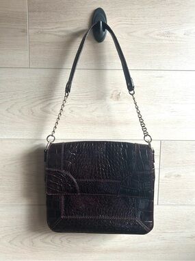 Kate Spade Vintage Oxblood Croc-Embossed Patent Leather Shoulder Bag